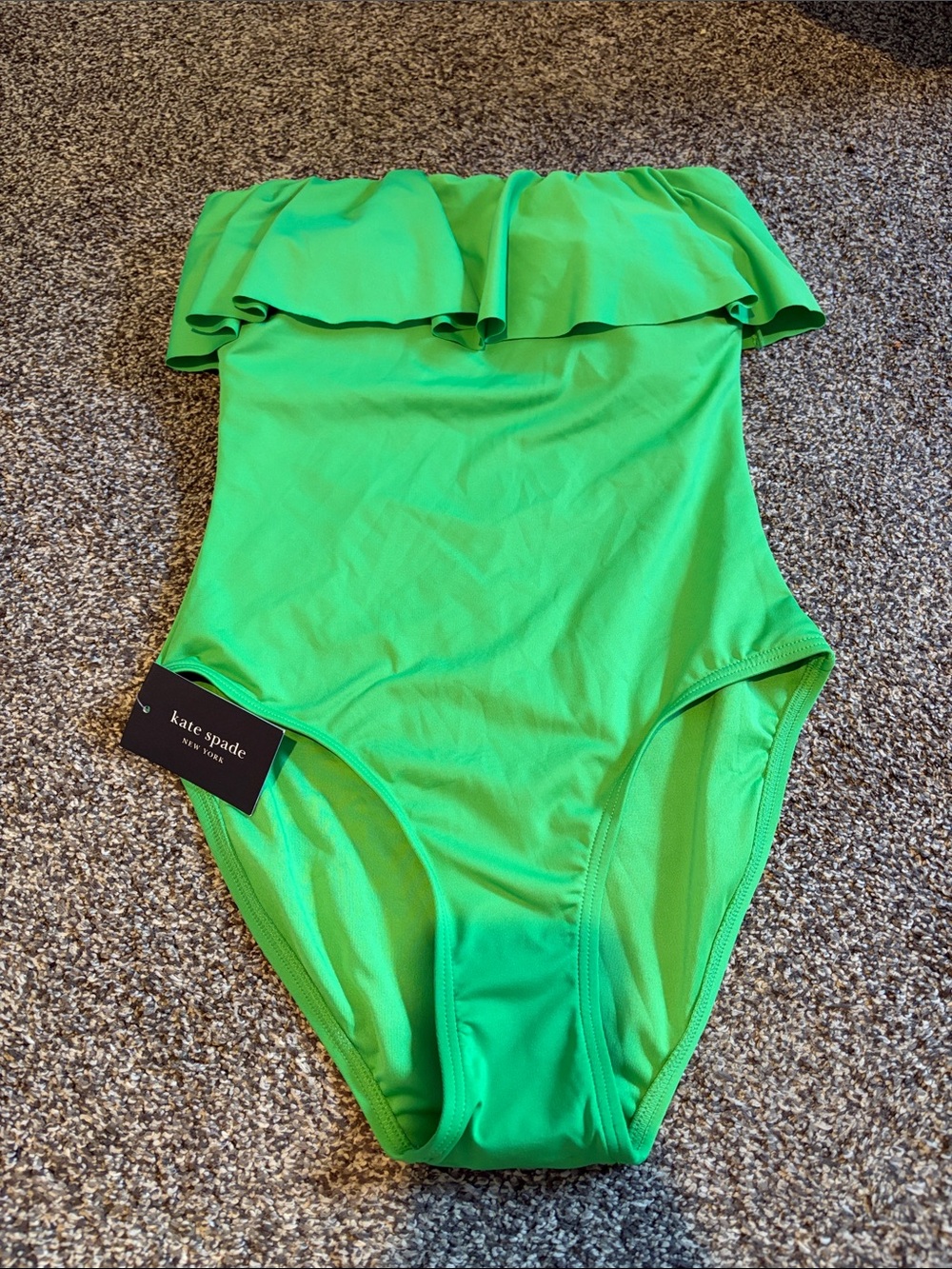NWT kate spade Bright Green Ruffle Strapless One-Piece Swimsuit